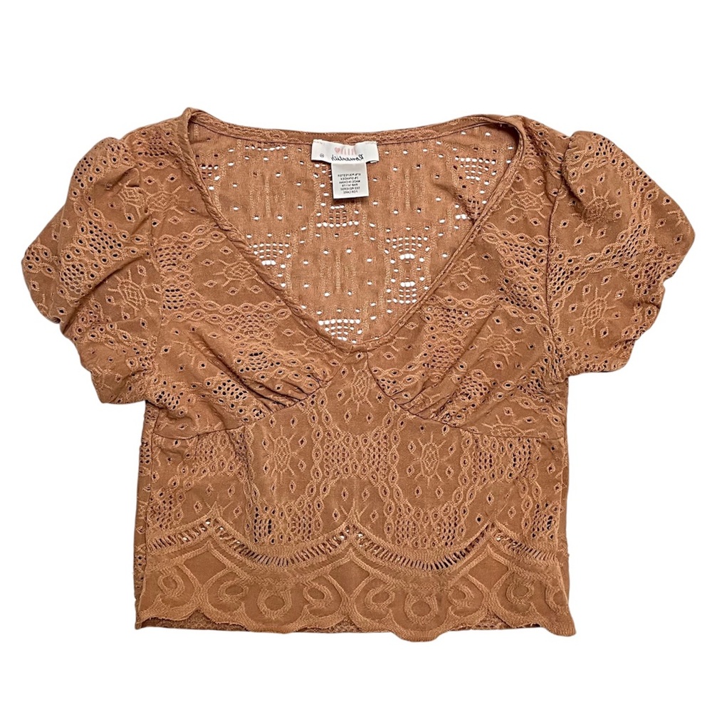 URBAN Romantics Light Brown Cropped Ruffled Blouse